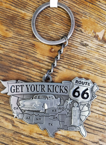 Get Your Kicks on Rte 66 USA Map Metal Key Chain