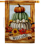 Fall Pumpkin Trio Falltime Harvest Autumn Floral Decor Flag: Garden Flag 13" x 18.5" Only / Double Sided-Thick Fabric