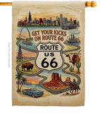 Get Your Kicks Map Route 66 Flag Home Decor: Garden Flag 13" x 18.5" Only / Double Sided-Thick Fabric