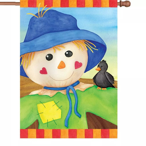 Hearty Scarecrow Autumn Fall House Flag 28x40 w Crow Black Bird