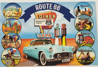 Postcard Route 66 Teal Car with Circle States