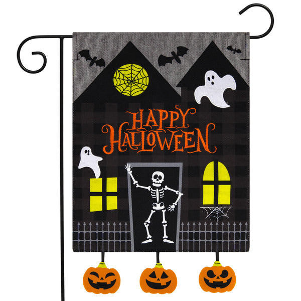 Haunted House Burlap Garden Flag