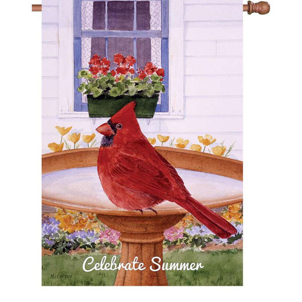 Cardinal and Geraniums 28 Inch House Flag