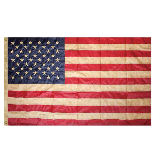 Tea Stained American Flag Embroidered Grommet Flag