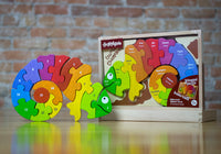 Counting Chameleon Bilingual - EcoFriendly Wooden Puzzle by BeginAgain