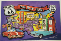 Postcard Route 66 Red & Teal Cars Us Map Get Your Kicks