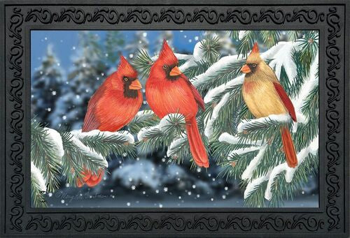Winter Cardinal Trio Doormat