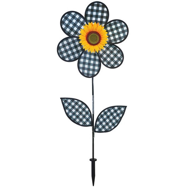 12" GINGHAM SUNFLOWER WITH LEAVES